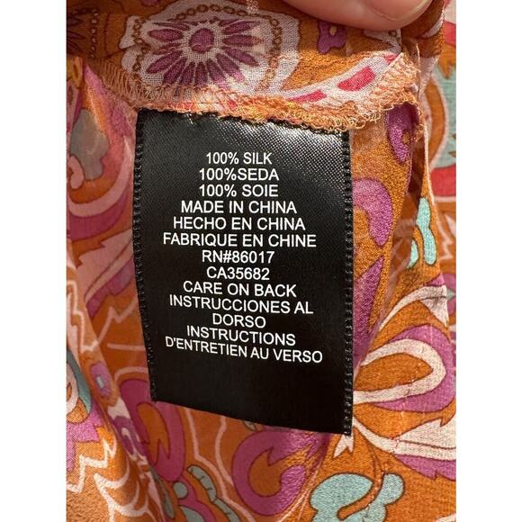 BEBE Cover Up Size XS Multi Color 100% Silk Tunic Top Sheer Boho V Neck Beaded - Picture 7 of 9